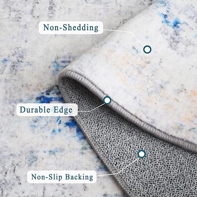 4x6 Rug, Small Area Rug for Living Room, Bedroom, Kitchen, Machine Washable Non-Slip Throw Rug, Modern Abstract Carpet for Entryway Nursery Coffee Table, Blue Ivory Yellow