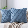 Set of 2 Soft Moroccan Throw Pillow Covers 20x20 Inch Plush Boho Decorative Pillow Cover Accent Cushion Case for Couch Sofa Bed, Grey Blue
