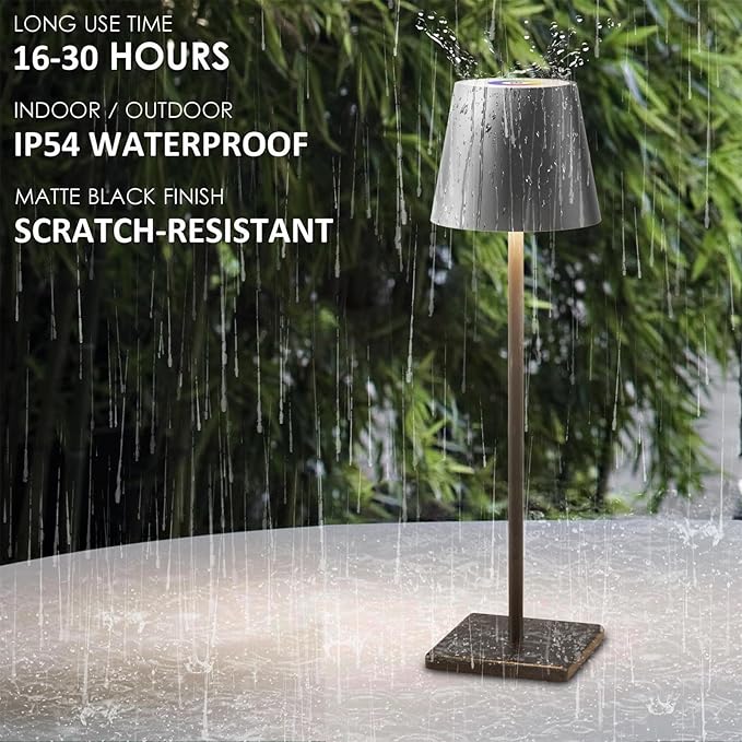 2 Pack LED Cordless Table Lamp with RGB & Stepless Dimming Rechargeable Battery Desk lamp 3W 5500mAh Battery Operated with Modern Portable Table Light for Indoor/Outdoor IP54 Waterproof (Black)