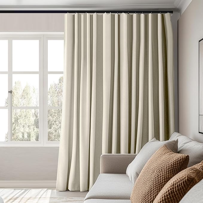 Room Divider Curtains Total Blackout Privacy Curtain Panel Room Thermal Insulated Noise Reduction Curtains for Bedroom Window Living Room Ceiling Track Curtain W 12.5 ft × H 8ft Beige