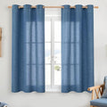 YoungsTex Navy Blue Linen Curtains 45 Inch Length, Short Light Filtering Semi Sheer Drapes with Bronze Grommet Privacy for Bathroom Living Room Windows, 42 x 45 Inch, 2 Panels