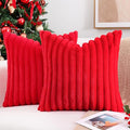 Pallene Faux Fur Plush Christmas Throw Pillow Covers 26x26 Set of 2, Luxury Soft Fluffy Striped Decorative Pillow Covers for Sofa, Couch, Living Room, Red