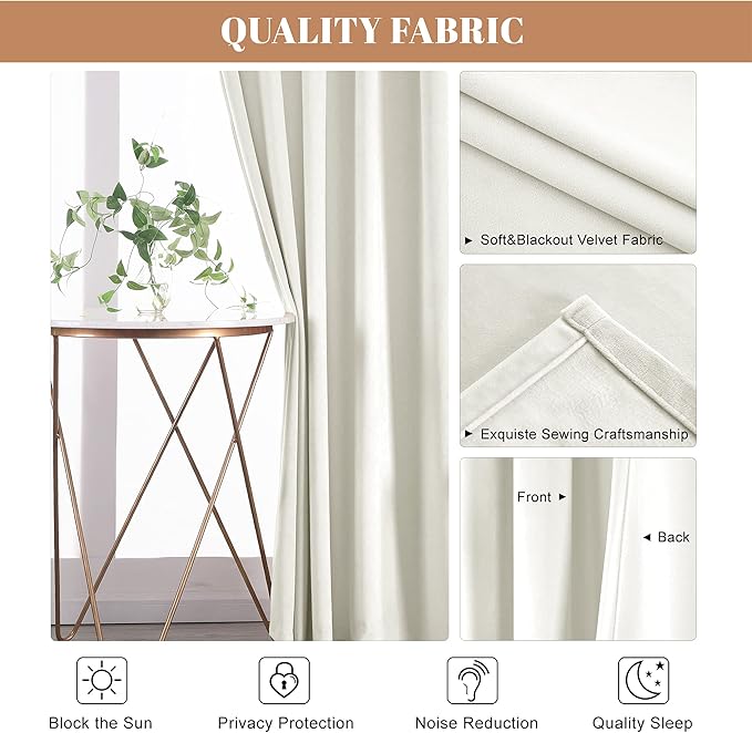 nanbowang Cream White Velvet Curtains - 42 Inches Width 96 Inches Long Soft Curtain Rod Pocket Thermal Insulated Window Treatment for Bedroom 2 Panels