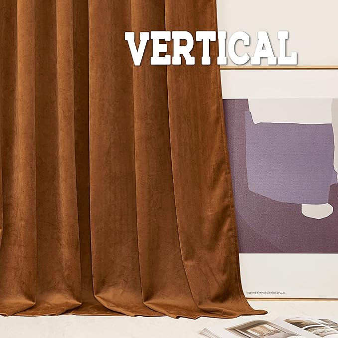 RYB Home Heavy Duty Velvet Curtains & Drapes, Room Darkening Noise Reducing Window Treatment for Living Room Bedroom Privacy Draft Block Shades for Stuido, Golden Oak, W52 x L72 inch, 2 Panels