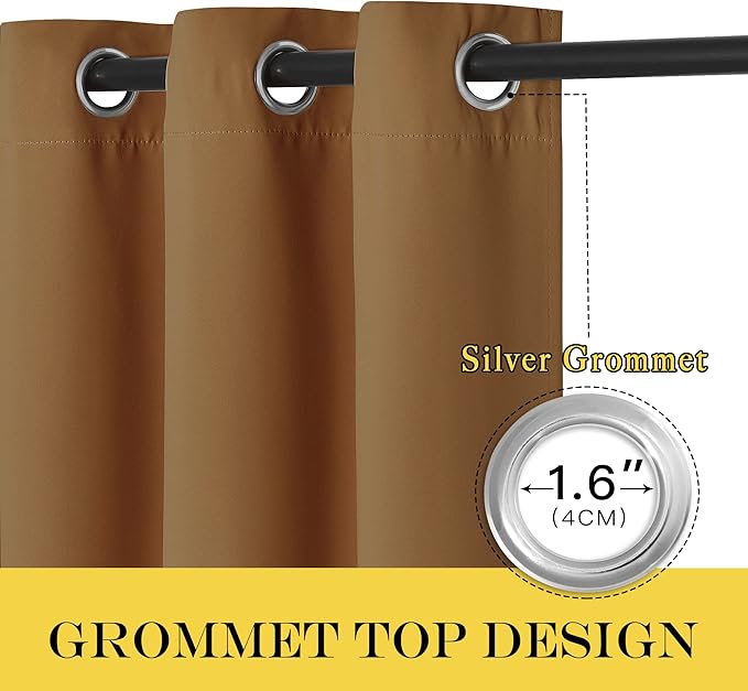 NICETOWN Gold Brown Blackout Curtains for Bedroom/Living Room 132 Inch Length - Thermal Insulated Room Darkening Grommet Top Window Curtains (100 by 132 - Inch, 1 Panel)