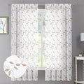 Tollpiz Taupe Leaf Sheer Curtains Leaves Embroidered Living Room Short Curtain Rod Pocket Voile Window Treatments for Bedroom, 54 x 45 inches Long, Set of 2 Panels