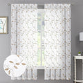 Tollpiz Taupe Leaf Sheer Curtain Leaves Embroidered Bedroom Short Curtains Rod Pocket Voile Window Treatments for Living Room, 38 x 45 inches Long, Set of 2 Panels