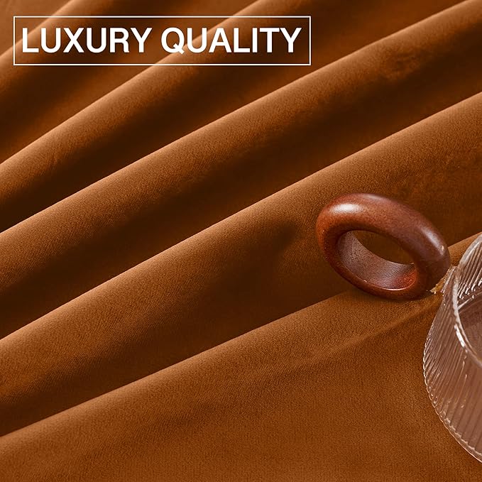 StangH Burnt Orange Curtains Fall Curtains Rod Pocket Velvet Blackout Window Drapes for Nursery, Temperature Regulate Noise Reducing for Bedroom/Home Office, W52 x L72, 2 Panels