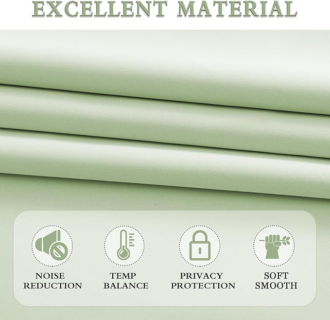 DONREN Light Green Blackout Curtains 96 inch Length for Livingroom, Rod Pocket Thermal Insulated Energy Efficiency Window Draperies (2 Panels, 52 inch Wide by 96 inch Long)