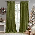 StangH Olive Green Velvet Curtains 108 inches Long Christmas Holiday Home Decor, Soft Thick Light Blocking Privacy Sliding Door Curtains for Dining Room, W52 x L108, 2 Panels