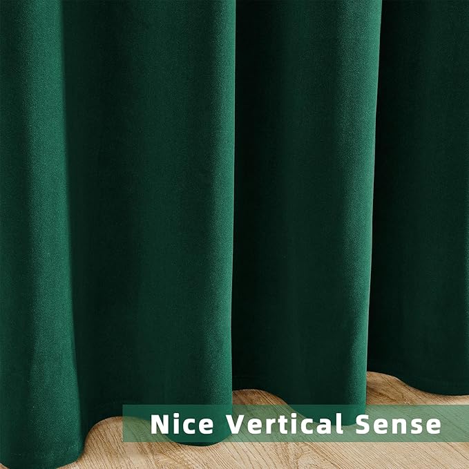 Joydeco Dark Green Velvet Curtains 90 Inches Long, Luxury Grommet Blackout Curtain 2 Panels, Thermal Insulated Privacy Room Darkening Window Drapes for Bedroom Living Room Home Theatre (52Wx90L)