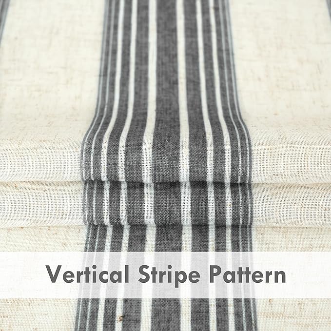 DriftAway Farmhouse Vertical Striped Linen Blend Textured Light Filtering Semi Sheer Curtains for Living Room Bedroom 108 Inches Long Drapes 2 Panels Broad Striped Linen Grey