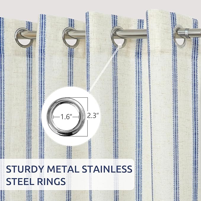 DriftAway Farmhouse Vertical Striped Linen Blend Textured Light Filtering Semi Sheer Curtains for Living Room Bedroom 120 Inches Long Drapes 2 Panels
