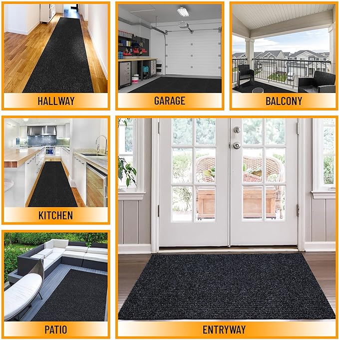 Ottomanson 3'11" x 31' Hallway Runner with Scraper Pile - Extra Durable Non-Slip Rug Mat for Indoor & Outdoor Use - Ideal for Kitchen, Entryway & Garage - High-Traffic Carpet, Black