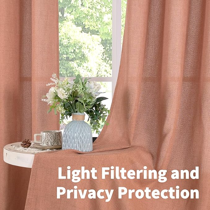 YoungsTex Terracotta Linen Curtains 63 Inch Length for Living Room, Light Filtering Semi Sheer Window Drapes with Bronze Grommet Privacy for Bedroom Farmhouse Decorative, 38 x 63 Inch, 2 Panels