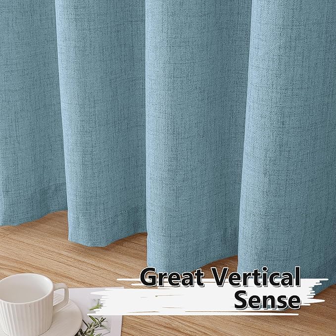 Tollpiz Linen Curtains Bedroom Rod Pocket Semi Sheer Curtain Burlap Light Filtering Thick Linen Drapes for Living Room, 54 x 84 inches Long, Dusty Blue, Set of 2 Panels