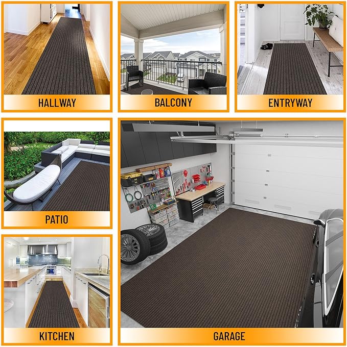 Ottomanson 2'7" x 41' Hallway Runner with Scraper Pile - Extra Durable Non-Slip Rug Mat for Indoor & Outdoor Use - Ideal for Kitchen, Entryway & Garage - High-Traffic Carpet, Brown