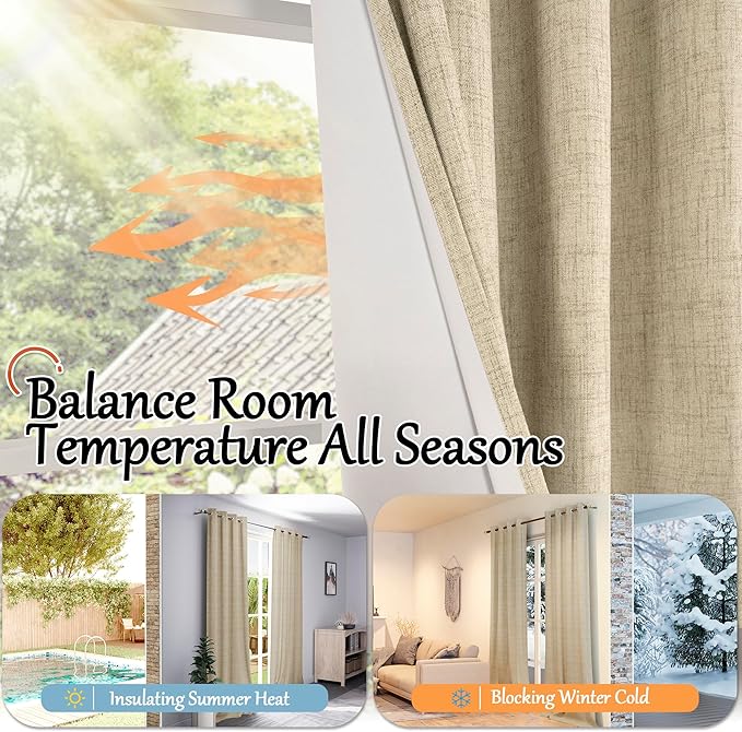 45 Inch Length Linen Blackout Curtains for Short Cafe Window, Thermal Insulated Light Blocking Soundproof Privacy Burlap Curtains 2 Panels, Each 38 Inch Wide Burlap