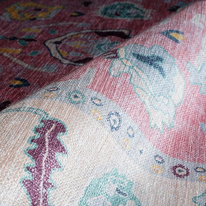 Fame Rugs Pink Modern Oushak Rug 5x7, Washable Vintage Turkish Colorful Oriental Antique Inspired Area Rugs, Luxury Living Room Bedroom (385PB, 5' x 7')