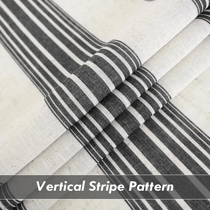 DriftAway Farmhouse Vertical Striped Linen Blend Textured Light Filtering Semi Sheer Curtains for Living Room Bedroom 96 Inches Long Drapes 2 Panels Broad Striped Black