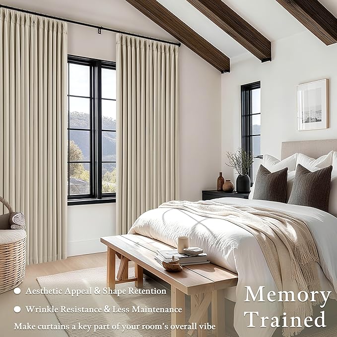 70 Inch Extra Wide 100% Blackout Curtain 84 Inches Long for Living Room Pinch Pleated Thick Linen Oatmeal Beige Thermal Drapes Back Tab Room Darkening Black Out for Bedroom Large Window 70x84 1 Panel