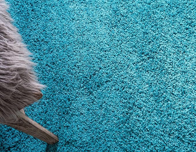 Unique Loom Solid Shag Collection Area Rug (8' Round, Deep Aqua Blue)