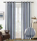 DriftAway Farmhouse Vertical Striped Linen Blend Textured Light Filtering Semi Sheer Curtains for Living Room Bedroom 120 Inches Long Drapes 2 Panels Broad Striped Dark Navy