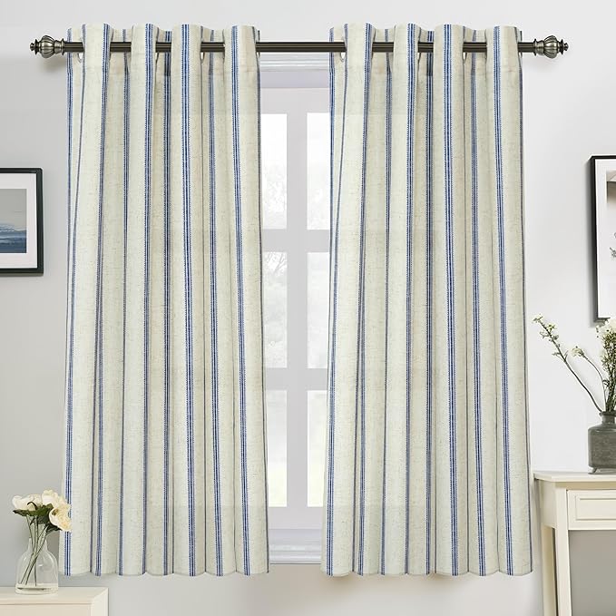 DriftAway Farmhouse Vertical Striped Linen Blend Textured Light Filtering Semi Sheer Curtains for Living Room Bedroom 54 Inches Long Drapes 2 Panels