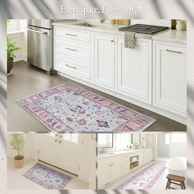 Fame Rugs Pink Beige Modern Oushak Rug 5x7, Washable Vintage Turkish Colorful Oriental Antique Inspired Area Rugs, Luxury Living Room Bedroom (390PP, 5' x 7')