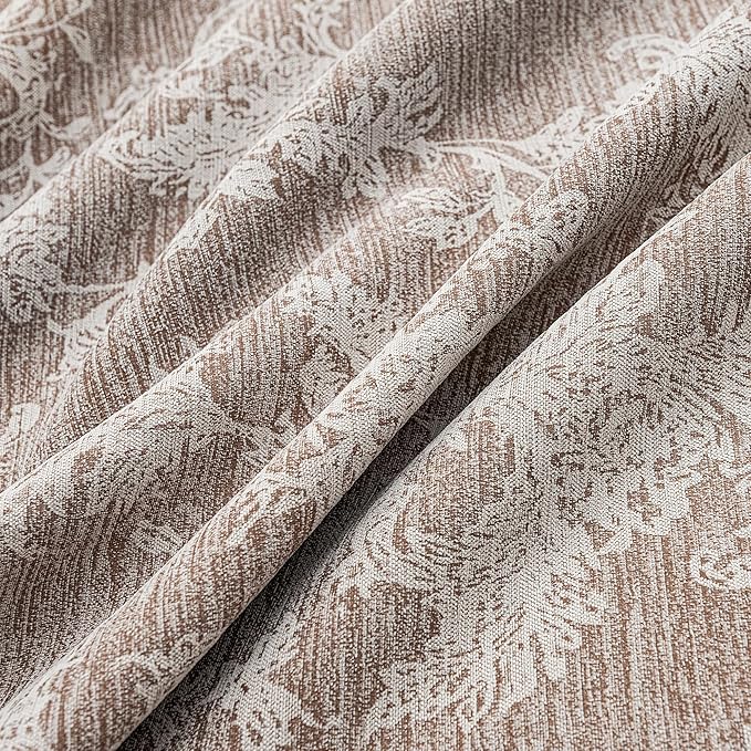 FMFUNCTEX Rust Brown Floral Jacquard Blackout Curtains 84 Inches Long for Bedroom, Scroll Flower Chenille Farmhouse Curtains for Living Room Darkening Thermal Insulated Grommet Window Drapes 2 Panels