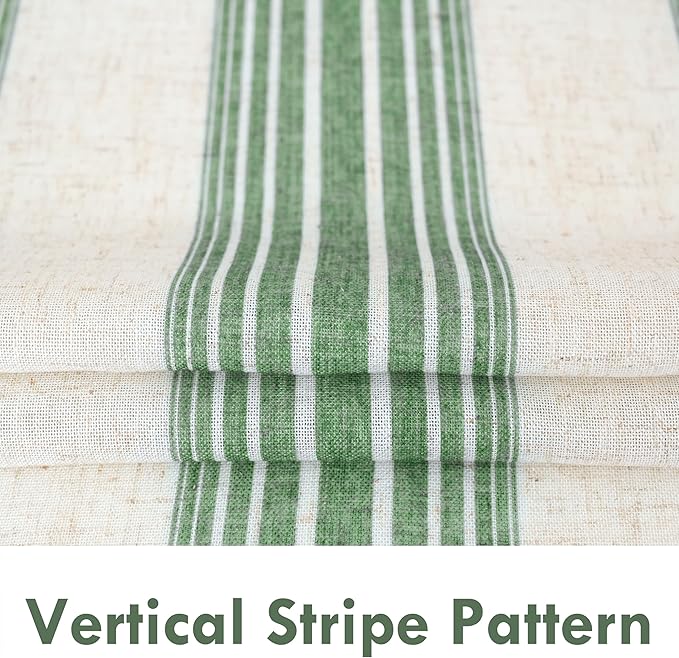 DriftAway Farmhouse Vertical Striped Linen Blend Textured Light Filtering Semi Sheer Curtains for Living Room Bedroom 96 Inches Long Drapes 2 Panels Broad Striped Linen Loden Green