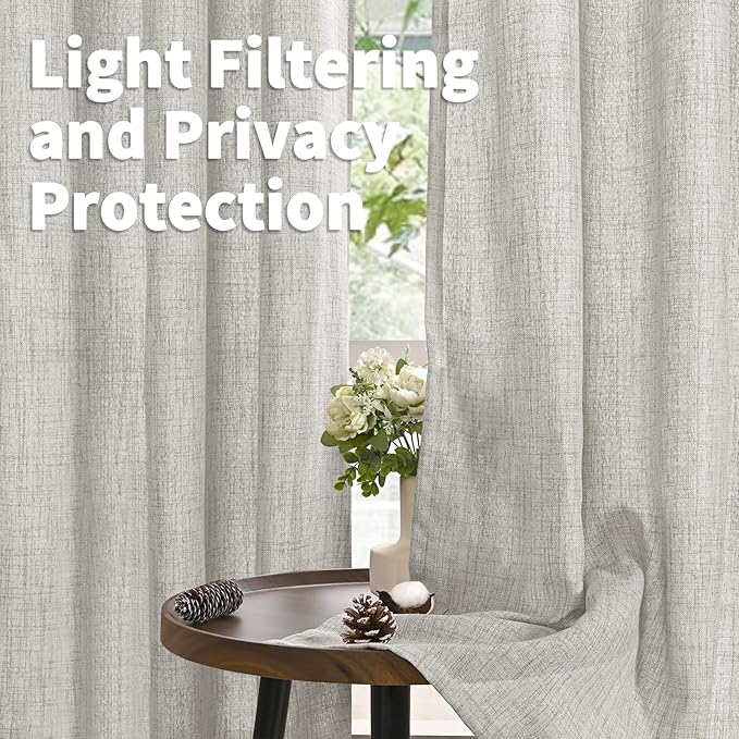 YoungsTex 72 Inches Long Light Grey Curtains for Living Room 2 Panels - Linen Light Filtering Window Drapes with Bronze Grommet Burlap Textured for Bedroom Dining Rustic Country, 52 X 72 Inch