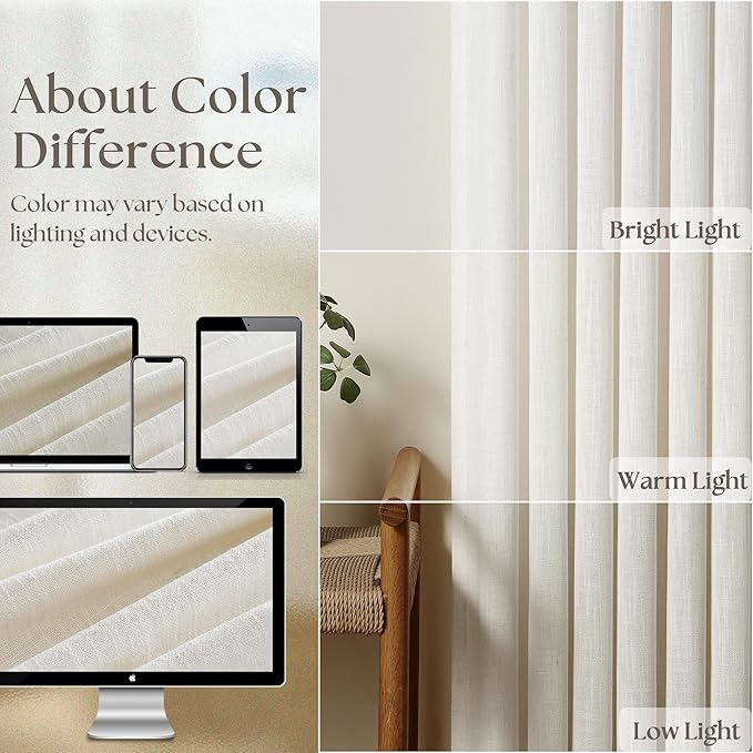 102 Inch Long Curtains Extra Wide 70 Inch Width Pinch Pleat Linen Curtains for Living Room Cream Light Filtering Privacy Pleated Hooks Rings Back Tab for Sliding Door 1 Panel