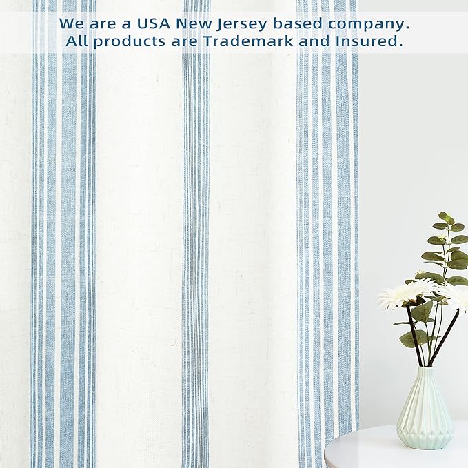 DriftAway Farmhouse Vertical Striped Linen Blend Textured Light Filtering Semi Sheer Curtains for Living Room Bedroom 84 Inches Long Drapes 1 Panel Broad Striped Jean Navy