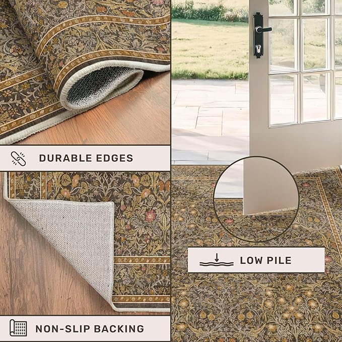 3x12 Extra Long Runner Rugs for Hallways, Vintage Washable Kitchen Floor Mats Non Slip, Floral Entryway Rug Indoor, Low Pile & Soft Stain Resistant Carpet - Oriental Home Décor