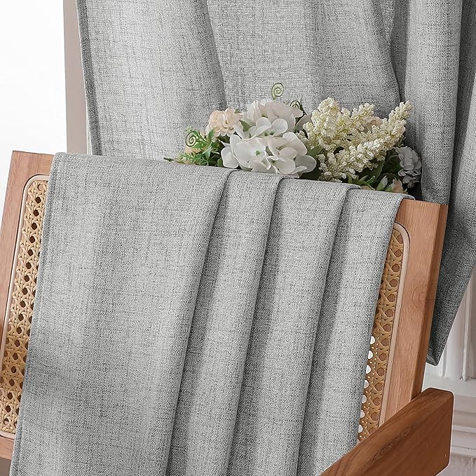 Tollpiz Linen Tier Curtain Rod Pocket Semi Sheer Half Kitchen Curtains Burlap Light Filtering Thick Linen Drape for Bathroom, 30 x 36 inches Long, Silver Grey, Set of 2 Panels
