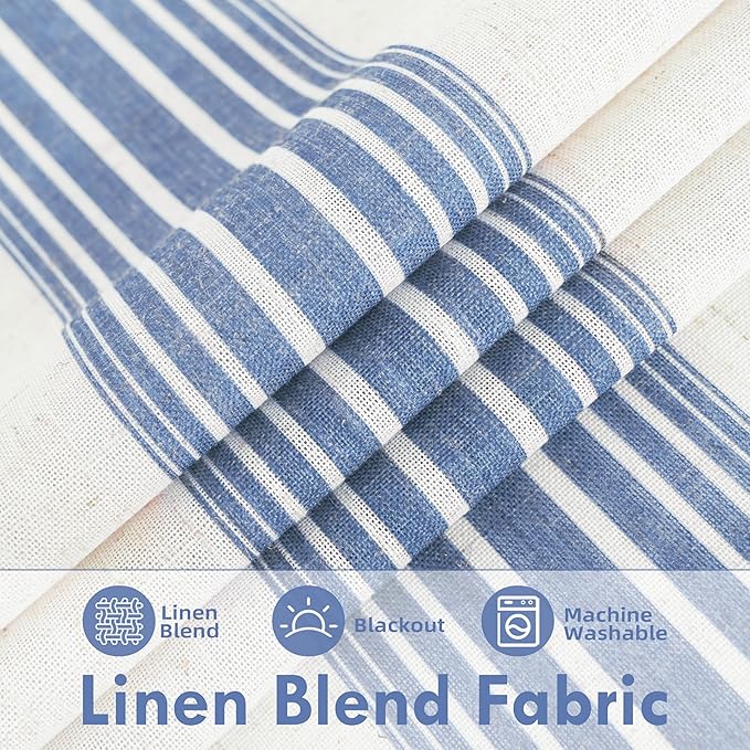 DriftAway Farmhouse Vertical Striped Linen Blend Textured Light Filtering Semi Sheer Curtains for Living Room Bedroom 54 Inches Long Drapes 2 Panels Broad Striped Jean Navy