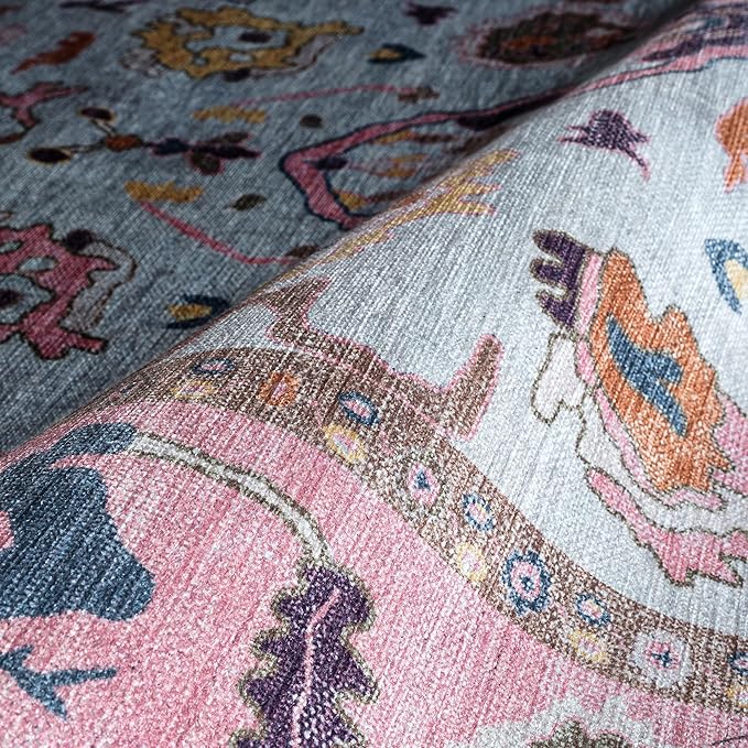 Fame Rugs Pink Beige Modern Oushak Rug 5x7, Washable Vintage Turkish Colorful Oriental Antique Inspired Area Rugs, Luxury Living Room Bedroom (390PP, 5' x 7')