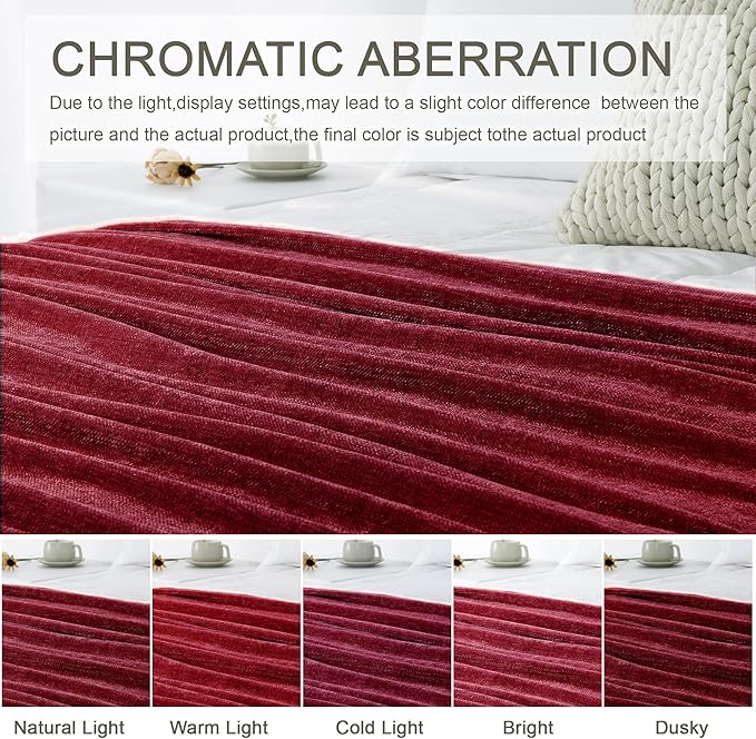 Chenille Throw Blanket for Couch 50"X 60", Soft Cozy Throws with Fringe Tassel for Bed Sofa Chair Cover, Lightweight Knitted Decorative Boho Blankets for Living Room, Red