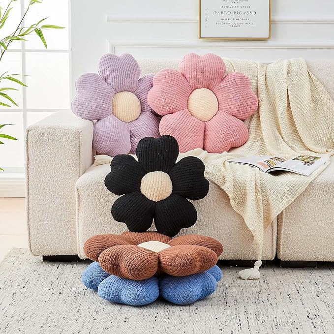 Kcvvcr Flower Throw Pillow, Cute Flower Shaped Pillow Decorative Throw Pillow for Bed Couch, Soft Daisy Pillows Floor Seating Cushion Cushions (19.6 Inch Purple)