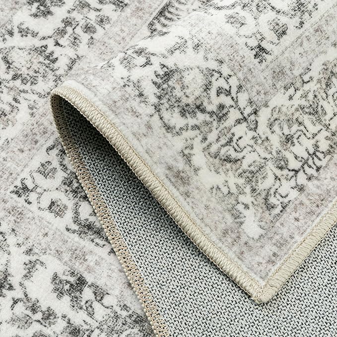Black Runner Rug 2'6"x10' Washable Carpet for Hallway Kitchen Vintage Distressed Non Slip Indoor Retro Floral Bedroom Accent Throw Long Rug Bathroom Office Laundry Dining Living Room