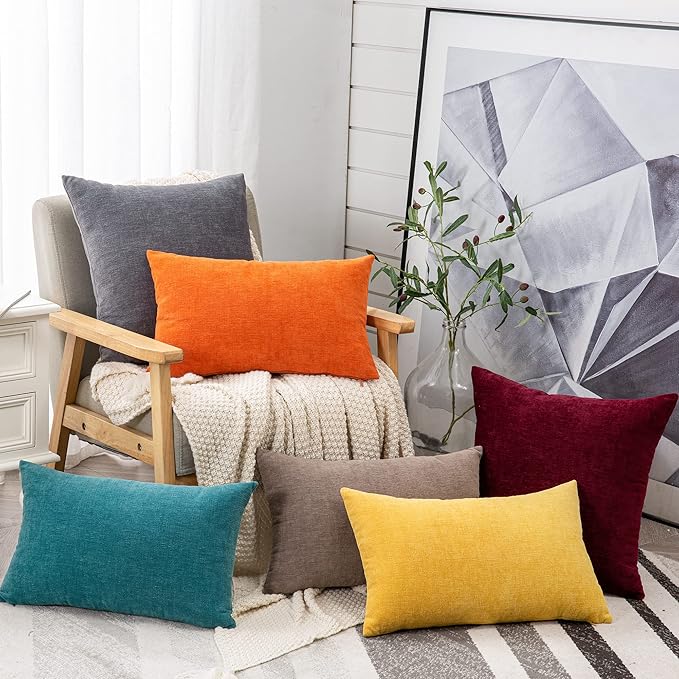 GAWAMAY Lumbar Pillow Cover Decorative Throw Pillow Covers 12"x20" Inch Set of 2, Super Soft Chenille Pillowcase for Living Room Bedroom Sofa Couch Cushion Cover Mustard Yellow 30x50cm (ONLY Covers)