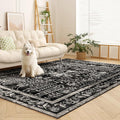 8x10 Area Rugs, Machine Washable Rugs for Living Room Modern Abstract Rug Soft Non-Skid Thin Carpet Indoor Floor Non-Shedding Carpets for Bedroom | Black