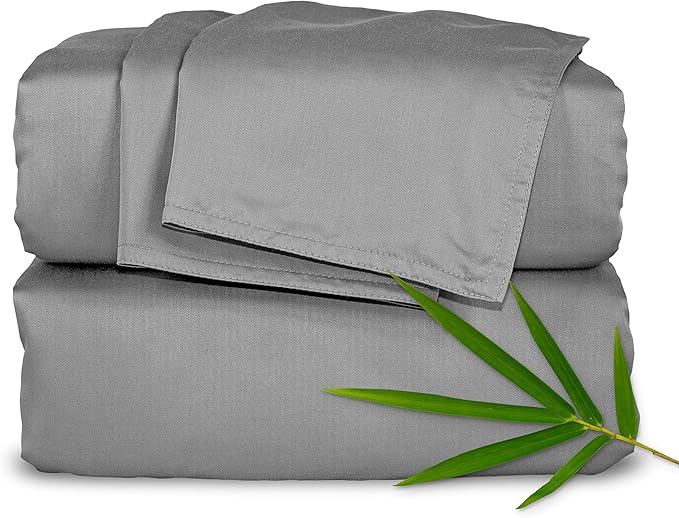 Pure Bamboo Twin XL Sheets, Genuine 100% Organic Viscose Derived from Bamboo Bed Sheet Set, Luxuriously Soft & Cooling, Double Stitching, 2 Year Quality Promise (Twin XL, Stone Grey)