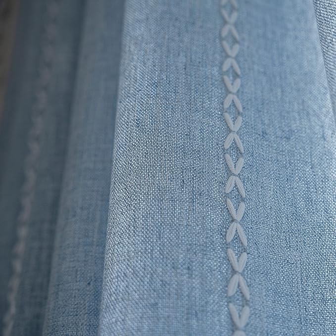 Sutuo Home Boho Curtains 84 Inches for Bedroom Living Room, Light Filtering Farmhouse Vintage Chic Tassels Window Treatment Bohemian Embroidery Drape, Rod Pocket 1 Panel 52" W x 84" L, Blue