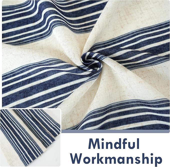 DriftAway Farmhouse Vertical Striped Linen Blend Textured Light Filtering Semi Sheer Curtains for Living Room Bedroom 96 Inches Long Drapes 2 Panels Broad Striped Linen Dark Blue