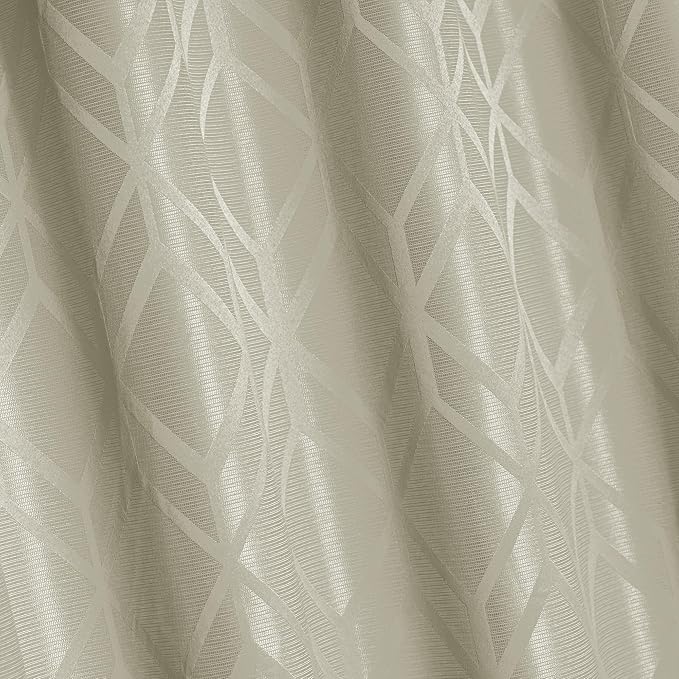 Amazon Basics Jacquard 2-Piece 100% Blackout Curtains, Living Room and Bedroom Drapes, Thermal Insulated Window Treatment, 52"x95", Beige