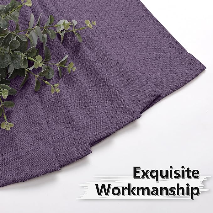 Tollpiz Short Linen Curtain Living Room Rod Pocket Semi Sheer Curtains Burlap Light Filtering Thick Linen Drape for Bedroom, 54 x 45 inches Long, Royal Purple, Set of 2 Panels