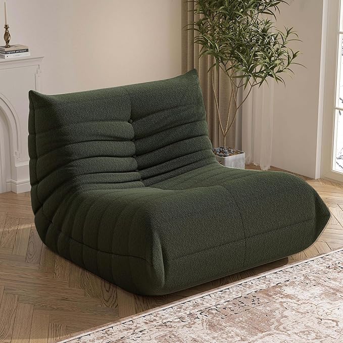 Bean Bag Chair, Fireside Chair Bean Bag Sofa Large Bean Bag Chair for Adults, Bean Bag Chairs for Teens with High Density Comfortable Foam, Memory Foam Lazy Sofa for Living Room, Bedroom (Green)