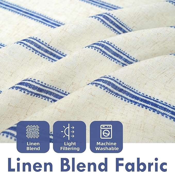 DriftAway Farmhouse Vertical Striped Linen Blend Textured Light Filtering Semi Sheer Curtains for Living Room Bedroom 54 Inches Long Drapes 2 Panels